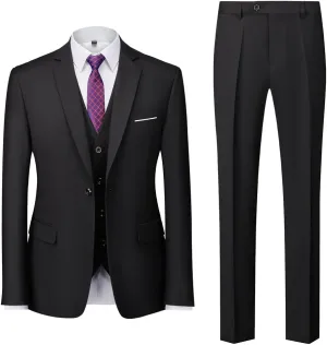 Men's Casual Business Suit 3-Piece Men's Two-Button Suit Pants Pants Undershirt Undershirt(E,Asian S is EUR XXS)