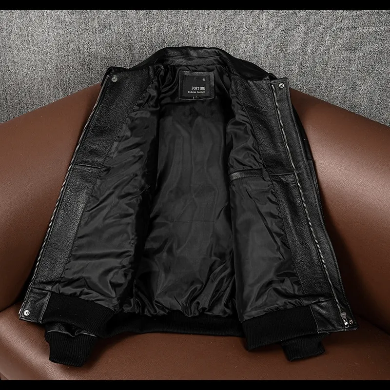 Men’s Embroidery Motorcycle Jackets with Big Pockets / Zippers Genuine Leather Jackets