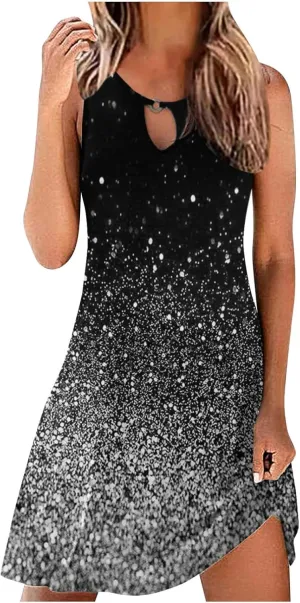 Midi Dresses for Women Summer Casual Vintage Floral Print Hollow Out Bohemian Dress Elegant Sleeveless Boho Dresses