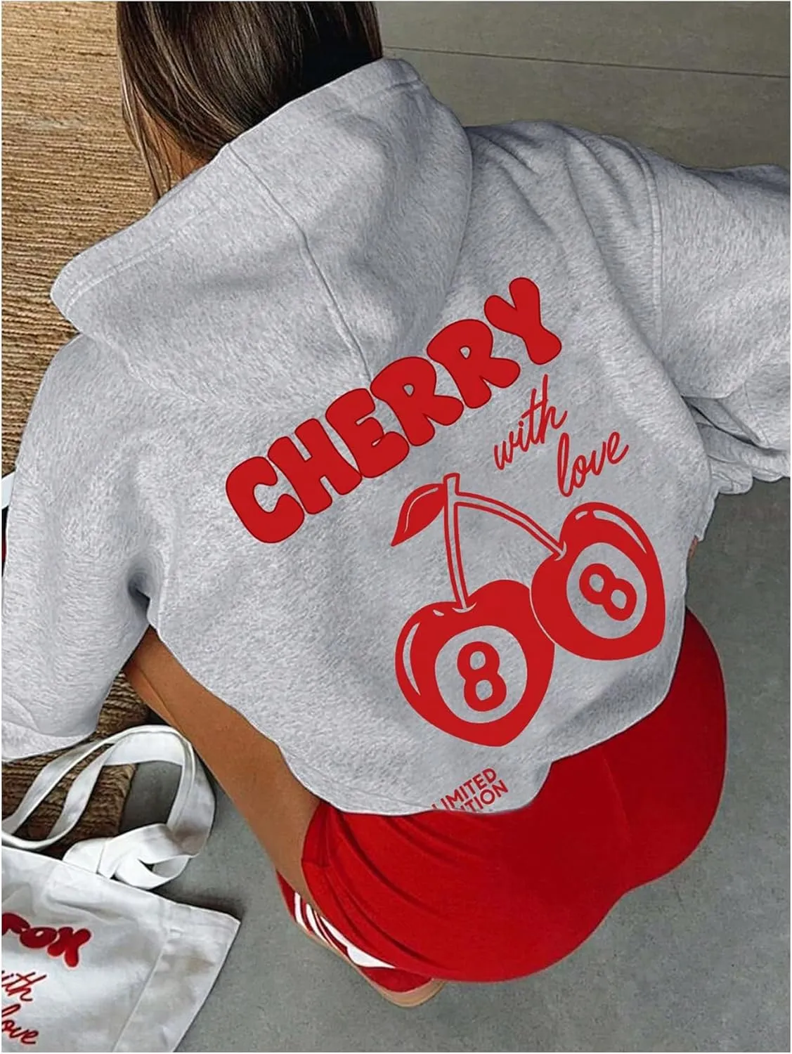 Milumia Women's Plus Size Cherry 8 Bacll Hoodies Loose Fit Oversized Sweatshirt
