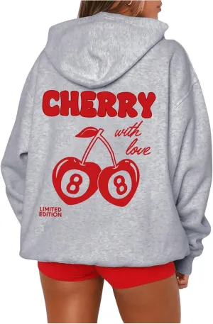 Milumia Women's Plus Size Cherry 8 Bacll Hoodies Loose Fit Oversized Sweatshirt