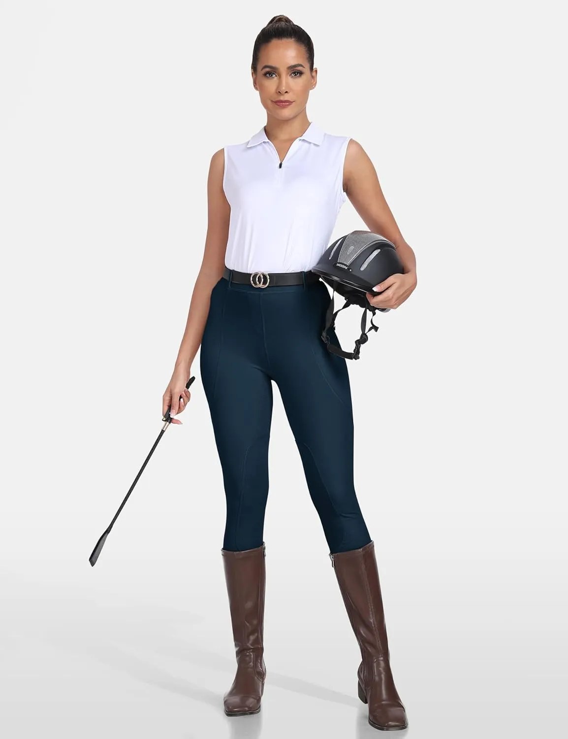MoFiz Women's Horse Riding Pants Full Seat Silicon Knee-Patch Equestrian Breeches Horseback Schooling Tights Zipper Pockets