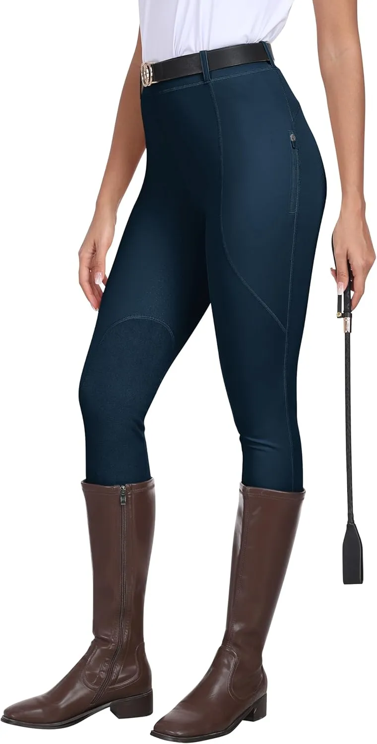 MoFiz Women's Horse Riding Pants Full Seat Silicon Knee-Patch Equestrian Breeches Horseback Schooling Tights Zipper Pockets