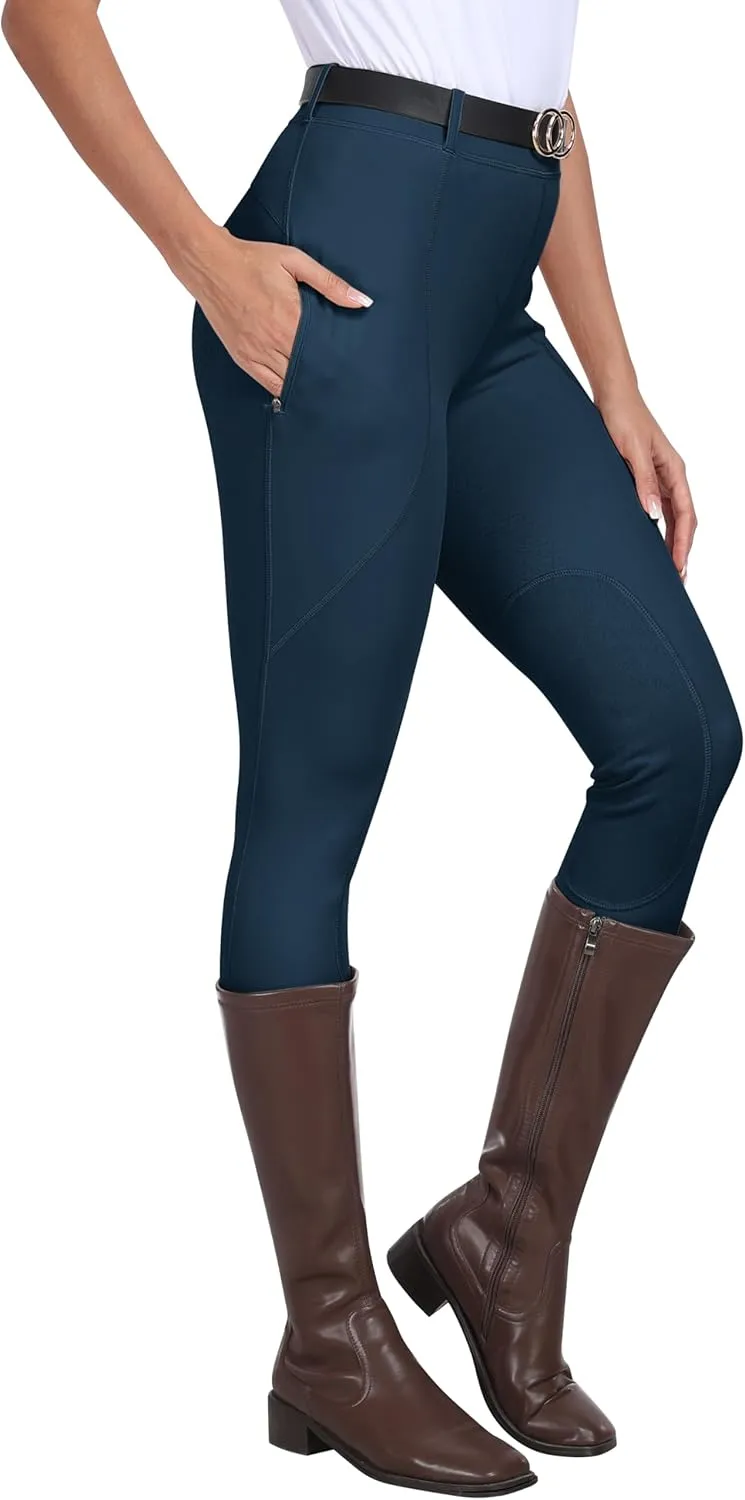 MoFiz Women's Horse Riding Pants Full Seat Silicon Knee-Patch Equestrian Breeches Horseback Schooling Tights Zipper Pockets