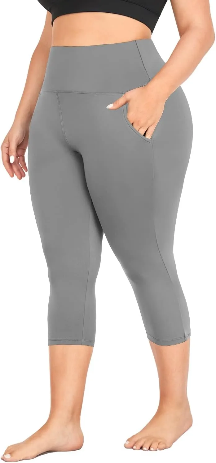MOREFEEL Capri Plus Size Leggings for Women with Pockets-Stretchy XL-4XL Tummy Control High Waist Workout Black Yoga Pants