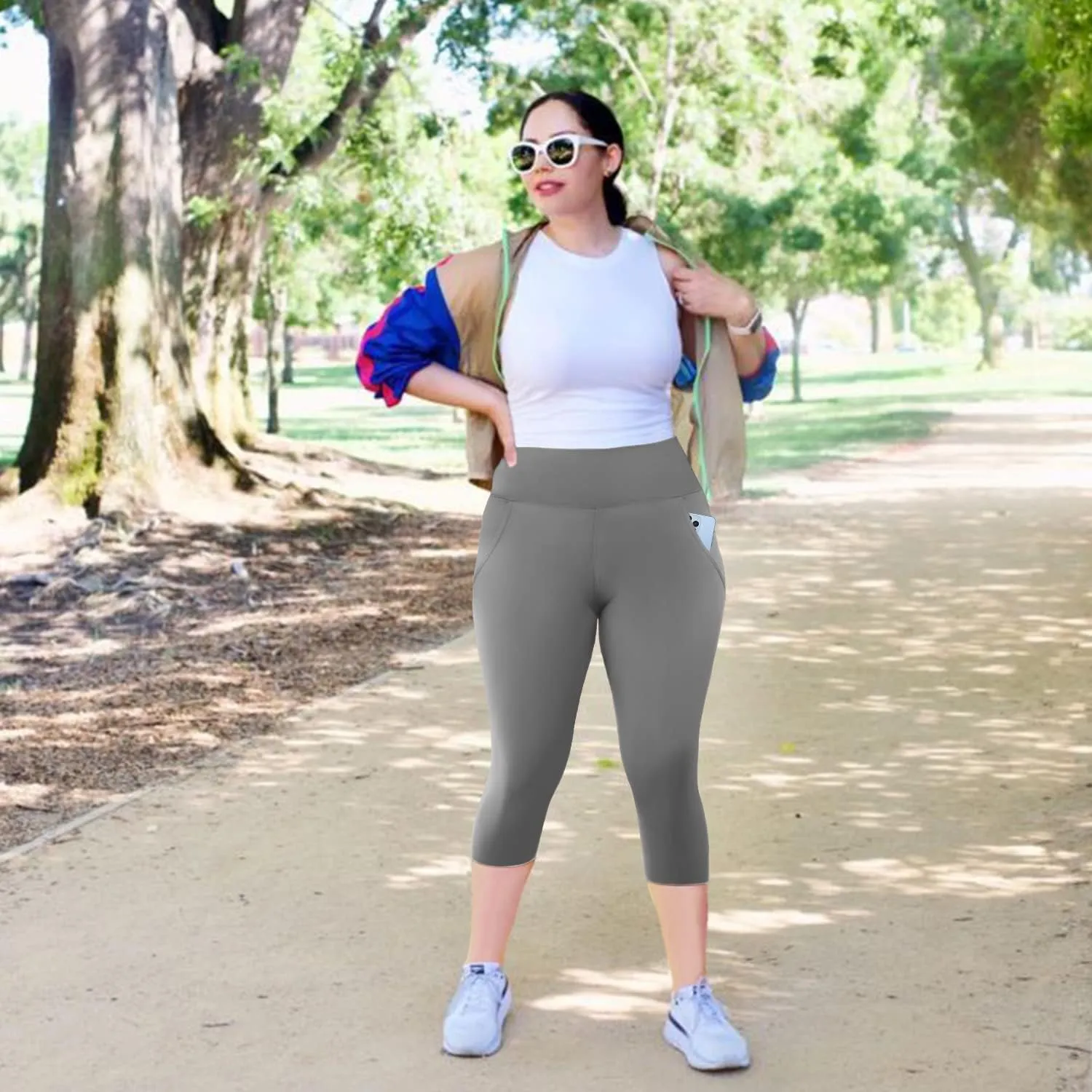 MOREFEEL Capri Plus Size Leggings for Women with Pockets-Stretchy XL-4XL Tummy Control High Waist Workout Black Yoga Pants