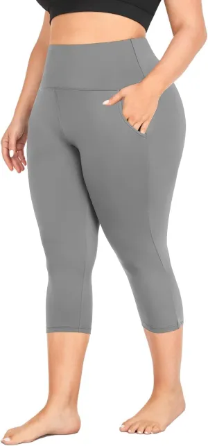MOREFEEL Capri Plus Size Leggings for Women with Pockets-Stretchy XL-4XL Tummy Control High Waist Workout Black Yoga Pants