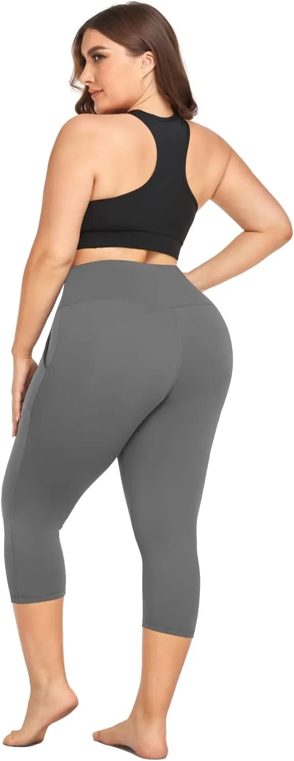 MOREFEEL Capri Plus Size Leggings for Women with Pockets-Stretchy XL-4XL Tummy Control High Waist Workout Black Yoga Pants