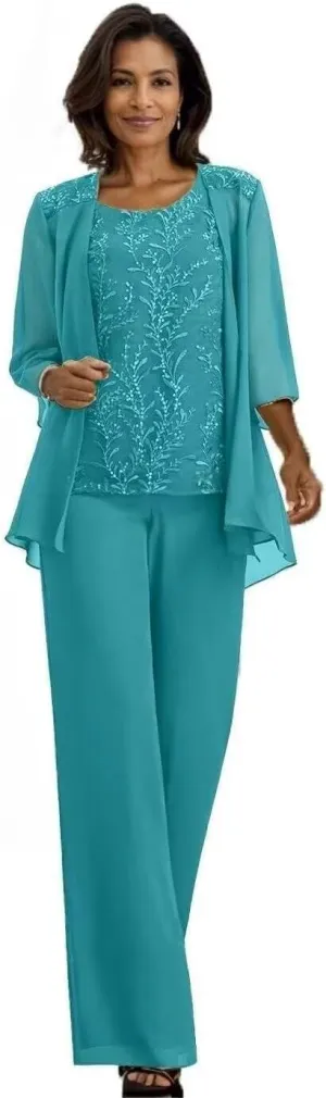 Mother of The Bride Pant Suits Chiffon Outfit Dressy Women's Jumpsuit Wedding Groom Dresses