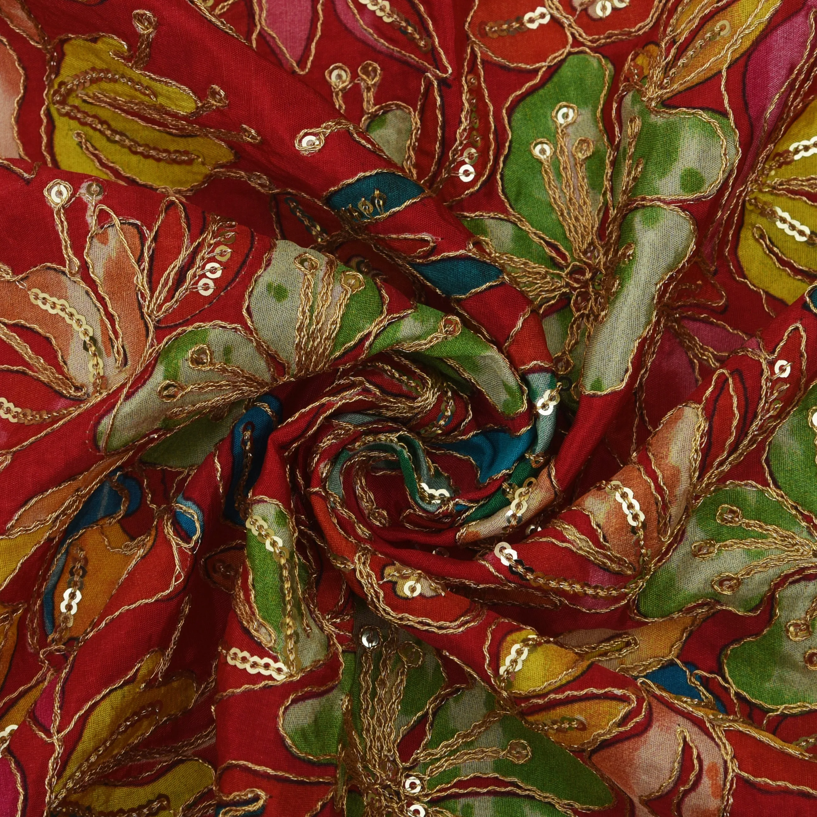 Multicolor Crepe Embroidery Fabric