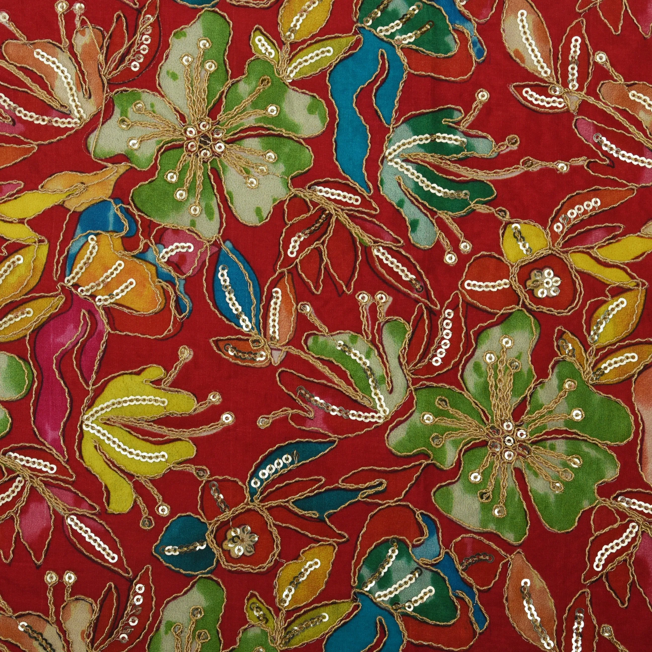 Multicolor Crepe Embroidery Fabric