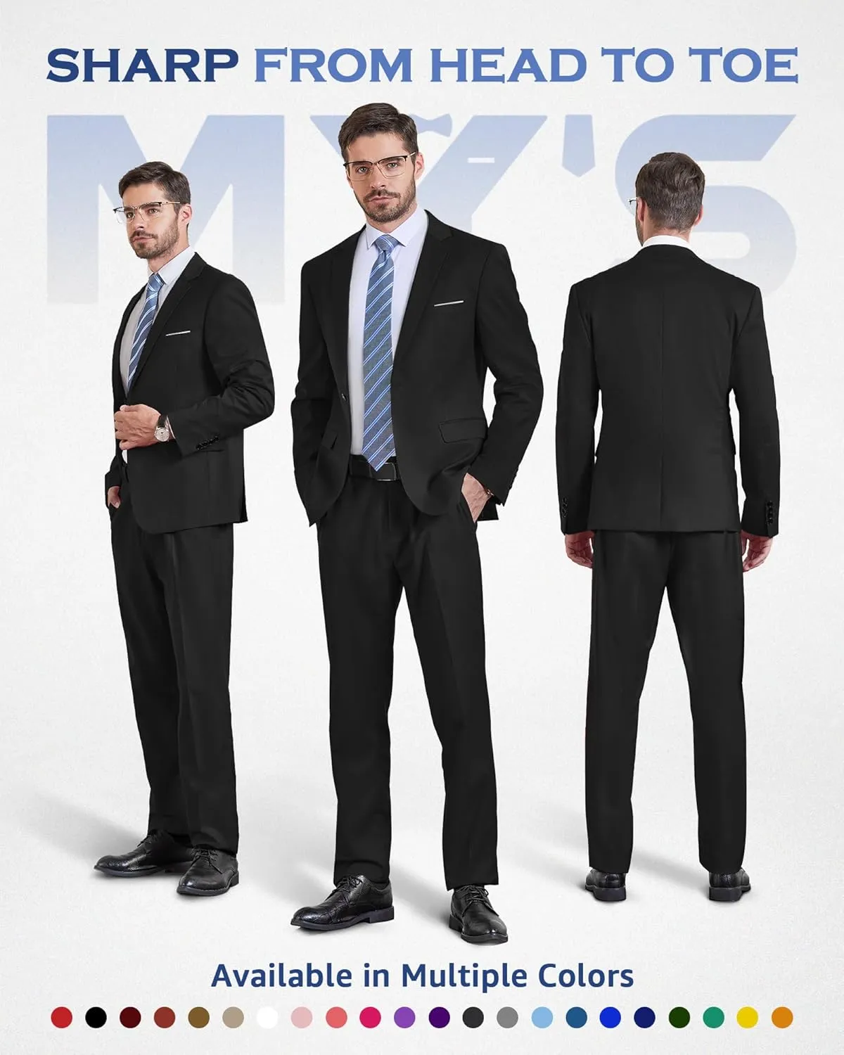 MY'S Men's 2 Piece Suit, One Button Slim Fit Jacket and Pants with Tie, Classic Blazer for Weddings Business Party