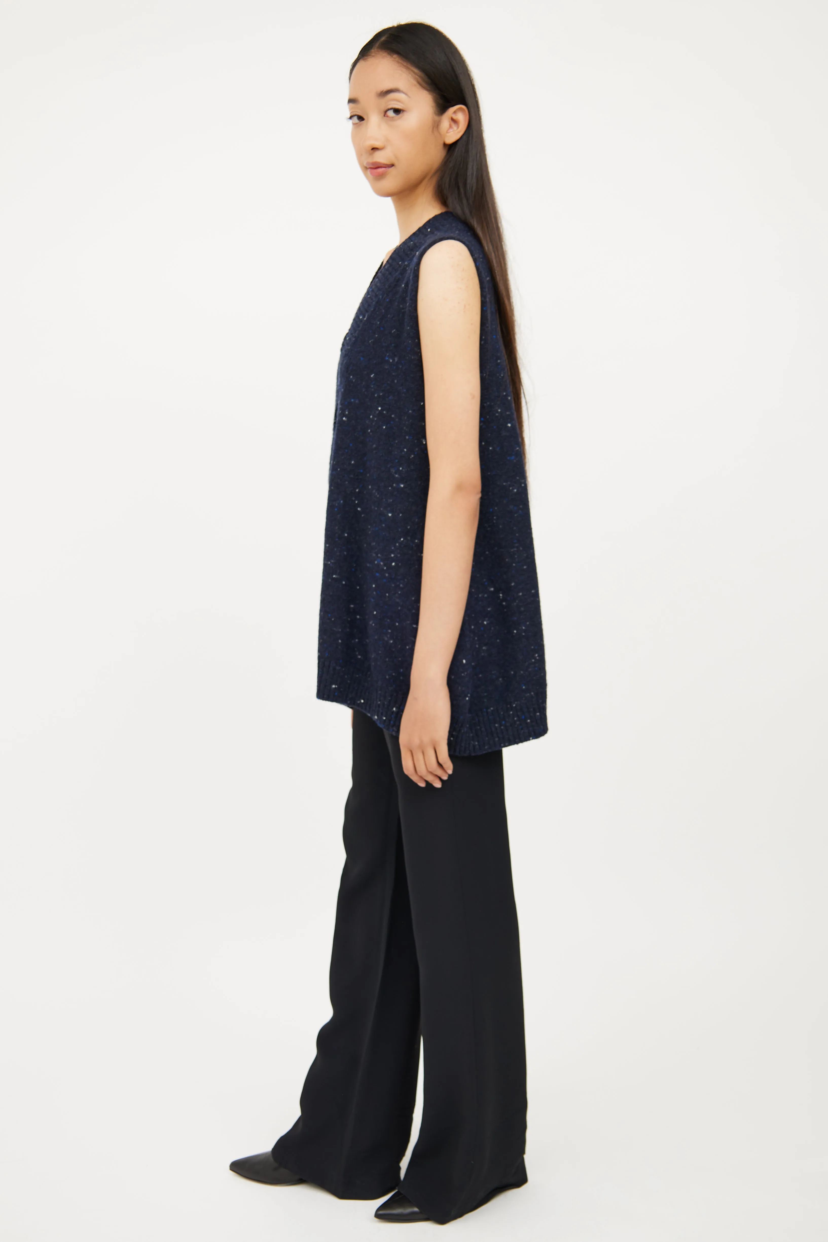 Navy Knit V-Neck Vest