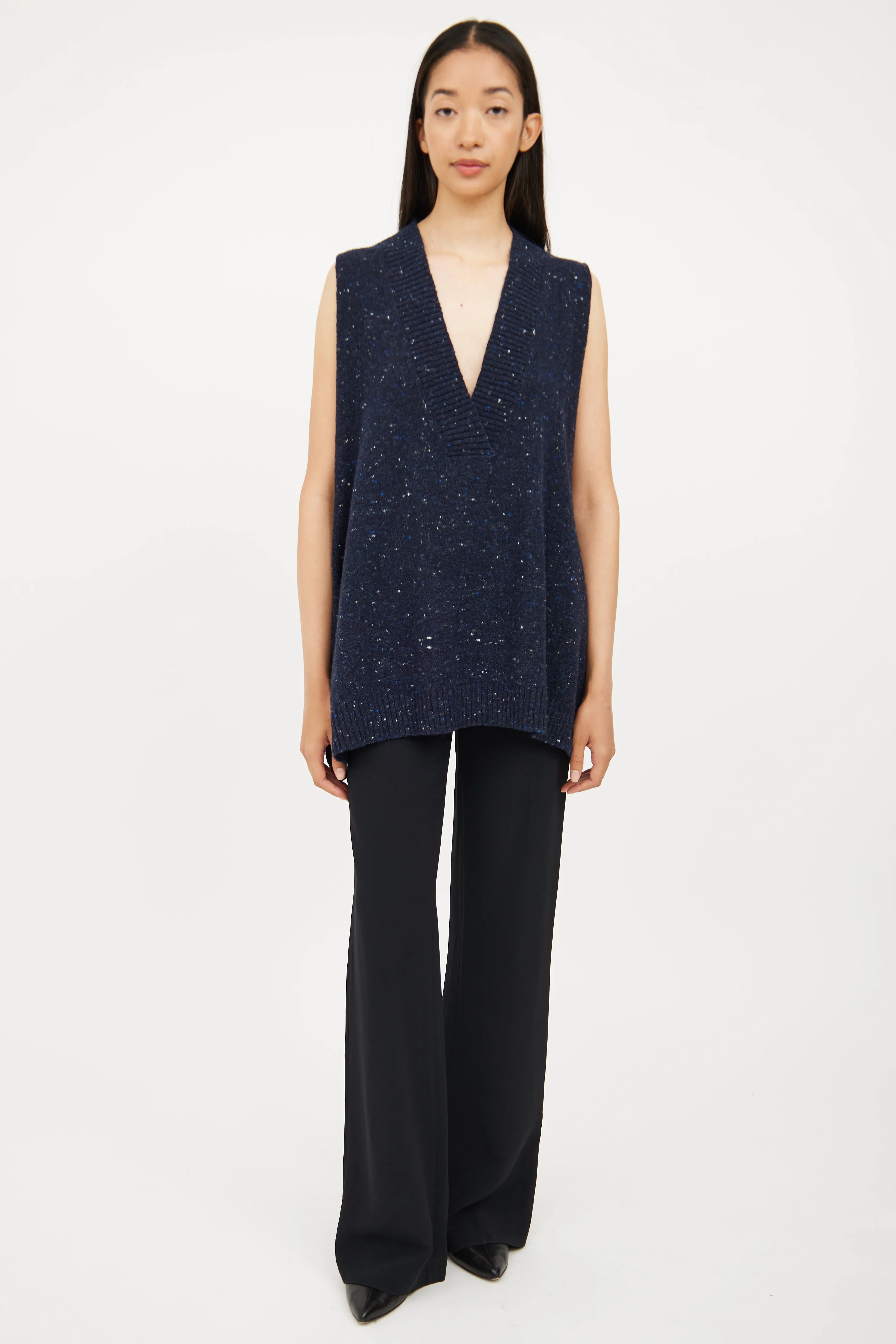 Navy Knit V-Neck Vest