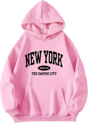 NEW YORK Letter Pattern Women's Hoodie Oversized Long Sleeve Casual Drawstring Autumn Pullover Sweater Top