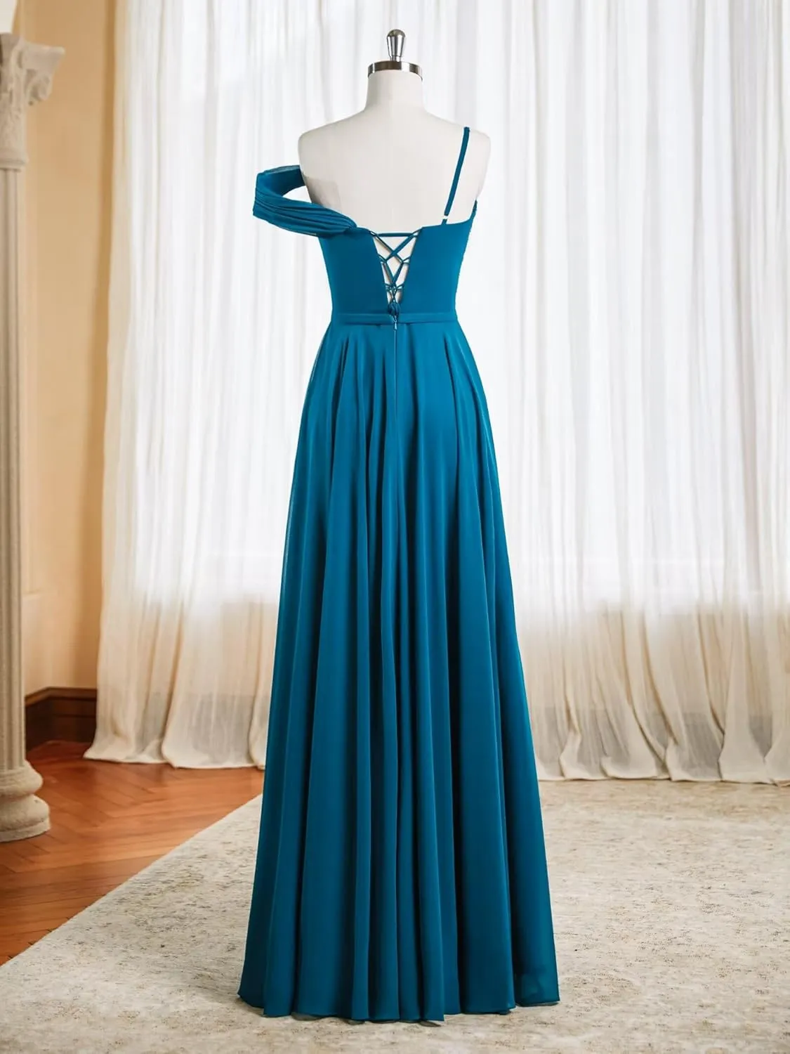 One Shoulder Chiffon Bridesmaid Dresses with Sequin Pleated A Line Formal Party Gowns with Slit