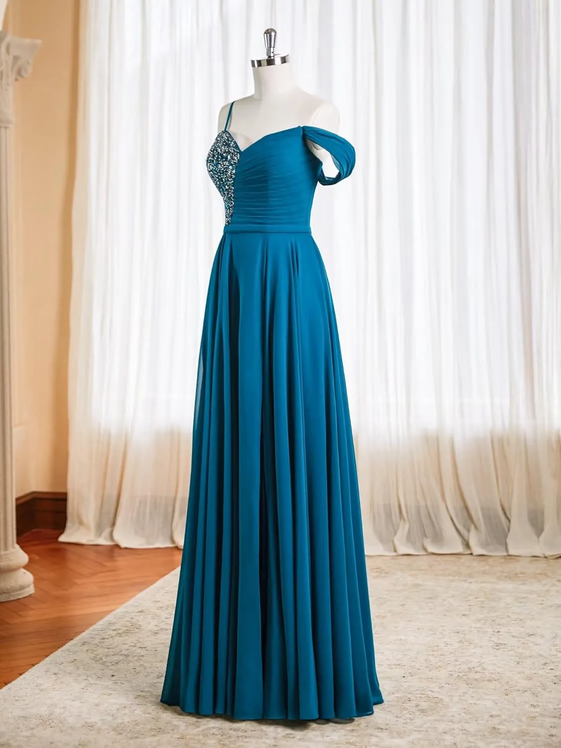 One Shoulder Chiffon Bridesmaid Dresses with Sequin Pleated A Line Formal Party Gowns with Slit