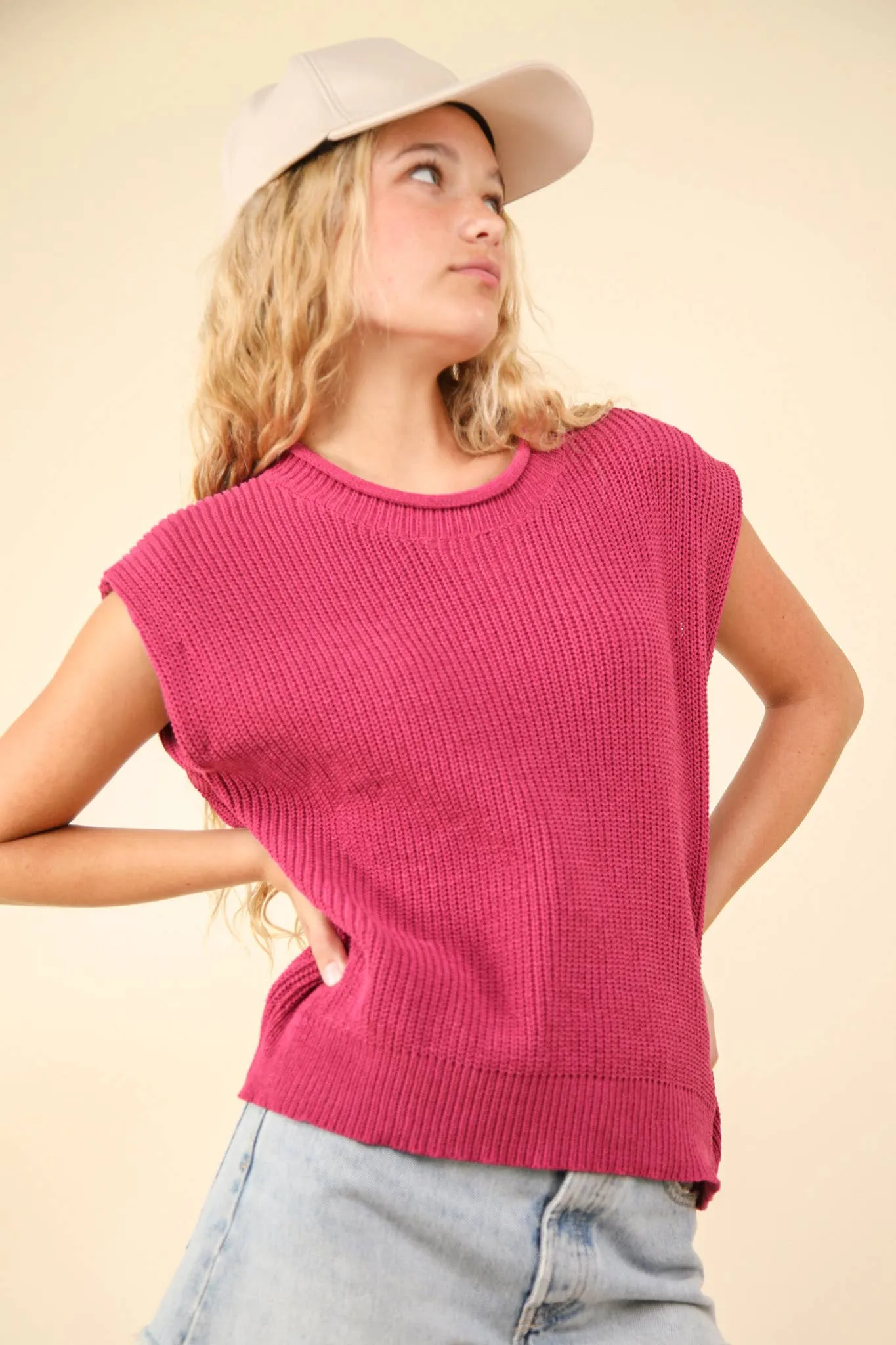 Oversized Soft Knit Sweater Vest Top