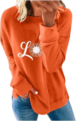 Oversized Sweatshirt for Women Letter Print Graphic Hoodies Solid Basic Tshirts Blouse 2023 Fall Pullover Tops