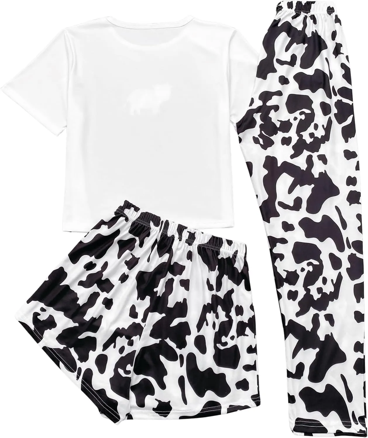 OYOANGLE Women's 3 Piece Pajama Set Sleepwear Loungewear Sets PJ Set Print Tee Top and Shorts with Pants