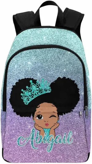 Personalized Laptop Backpack Custom Princess Crown Green Purple Glitter Shoulders Bag Customized Diaper Bag with Name Casual Daypack Travel Bag for Teens Adults
