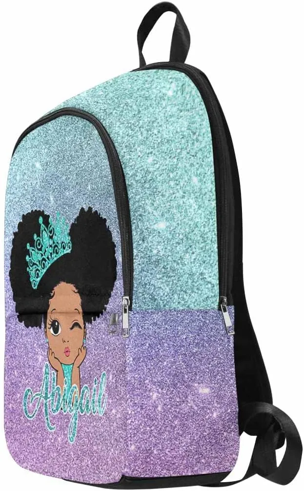 Personalized Laptop Backpack Custom Princess Crown Green Purple Glitter Shoulders Bag Customized Diaper Bag with Name Casual Daypack Travel Bag for Teens Adults