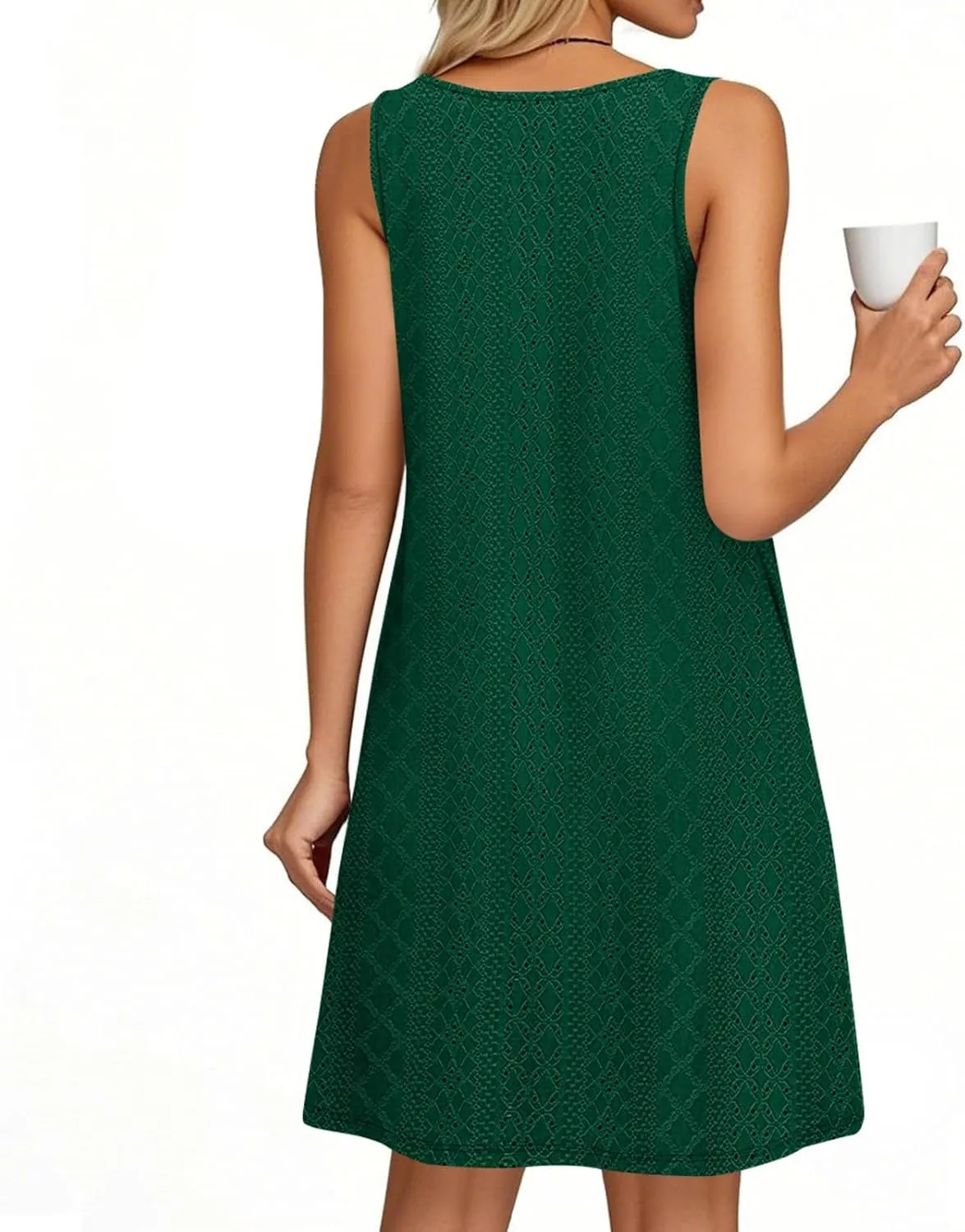PETYCZEN Beach Dresses for Women 2025 Summer Keyhole Neck Eyelet Dress with Pockets Casual Vacation Tank Dress Beach Cover Up