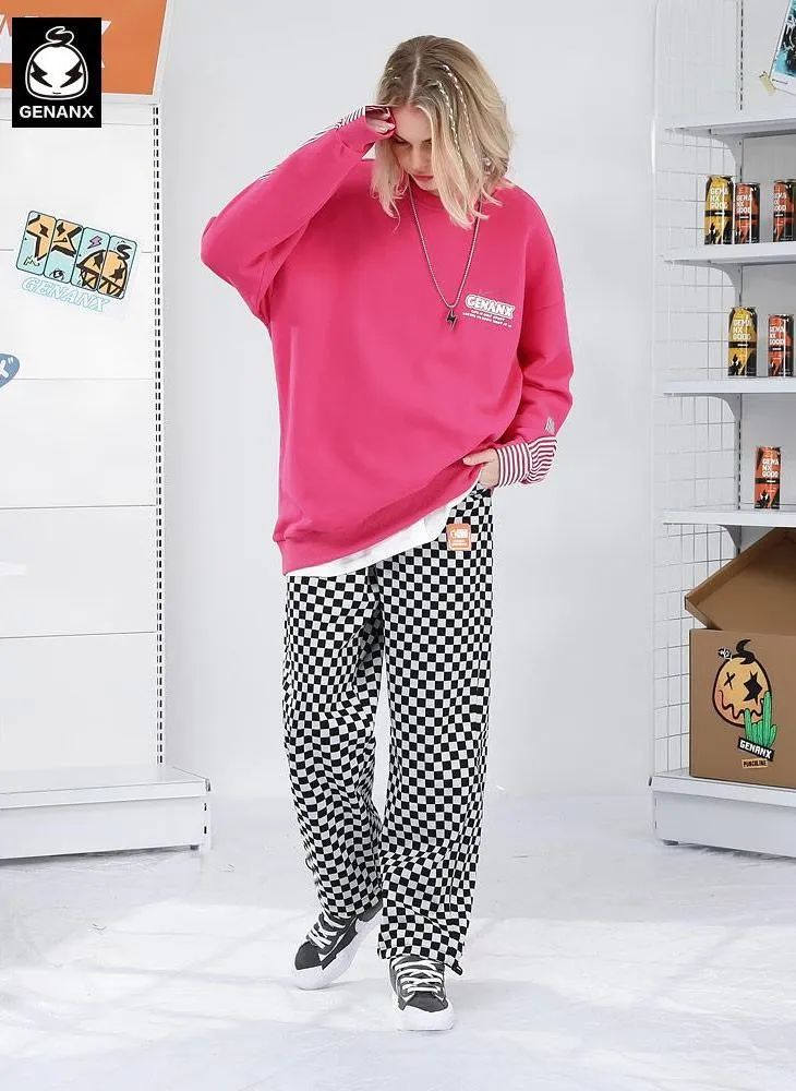 Plain Vertical Striped Drop-Shoulder Sleeve Pullover Sweatshirt