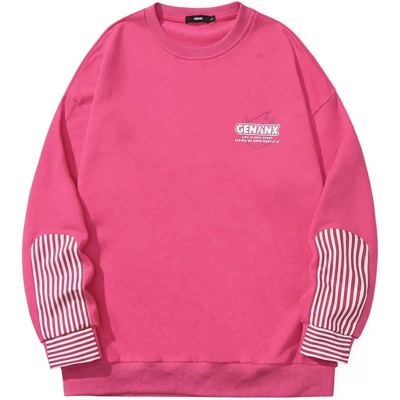 Plain Vertical Striped Drop-Shoulder Sleeve Pullover Sweatshirt