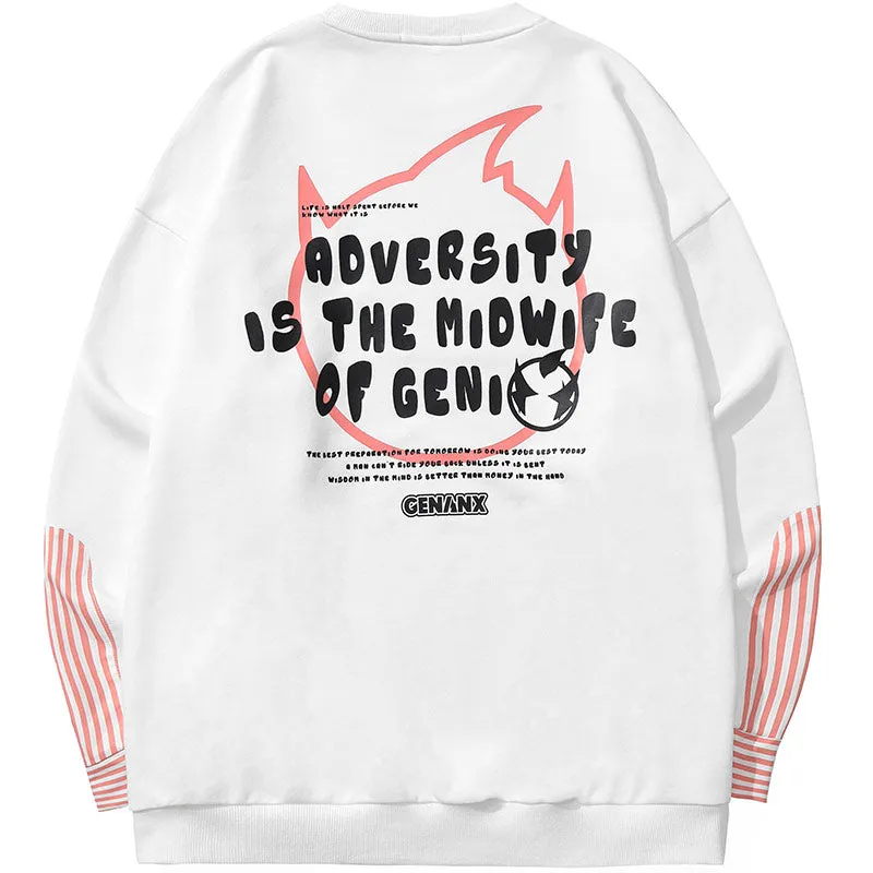 Plain Vertical Striped Drop-Shoulder Sleeve Pullover Sweatshirt