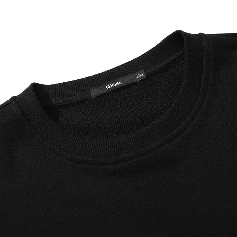 Plain Vertical Striped Drop-Shoulder Sleeve Pullover Sweatshirt