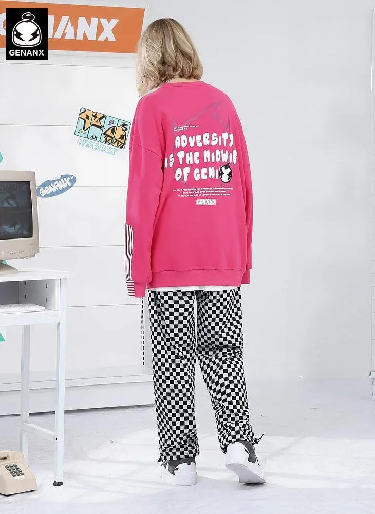 Plain Vertical Striped Drop-Shoulder Sleeve Pullover Sweatshirt