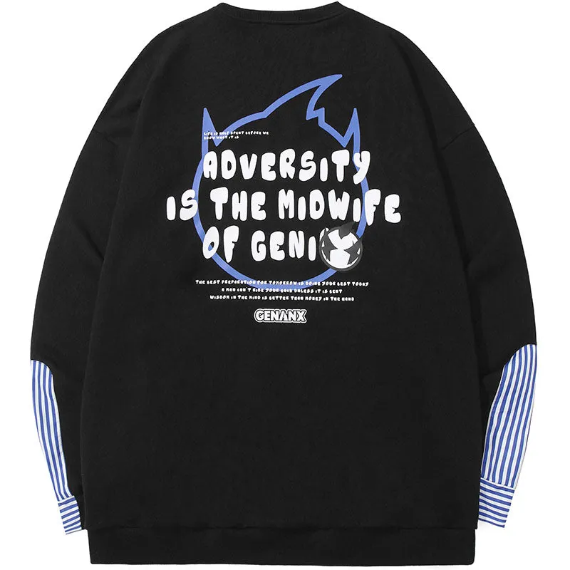 Plain Vertical Striped Drop-Shoulder Sleeve Pullover Sweatshirt