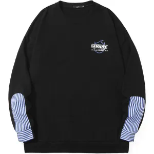 Plain Vertical Striped Drop-Shoulder Sleeve Pullover Sweatshirt
