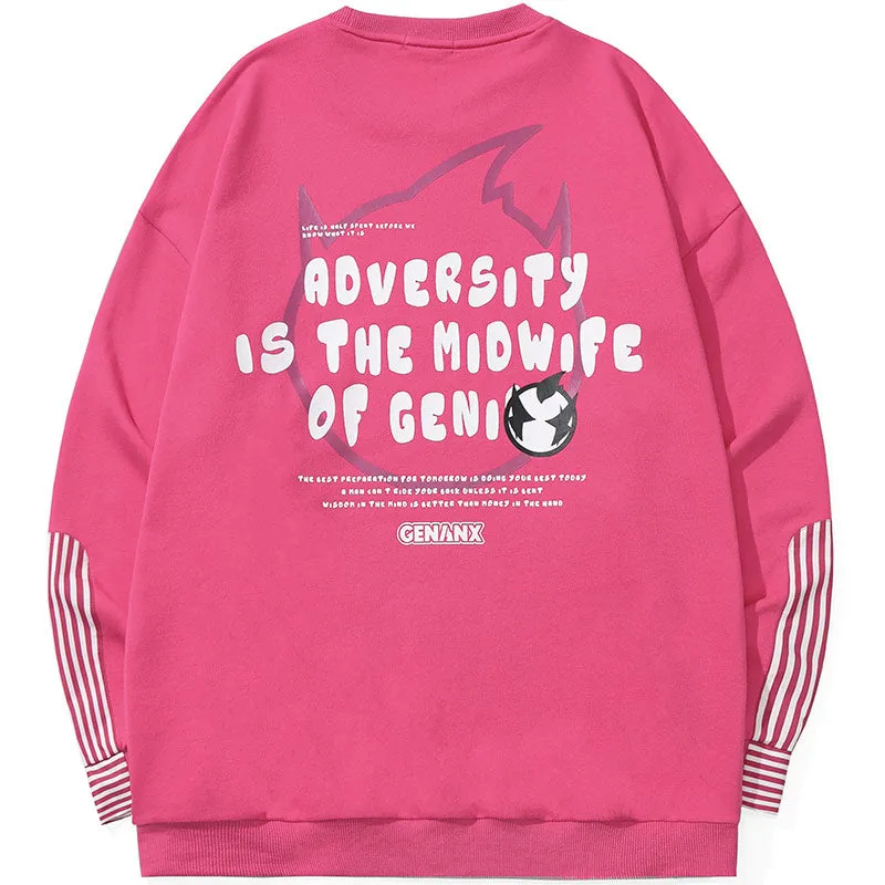 Plain Vertical Striped Drop-Shoulder Sleeve Pullover Sweatshirt