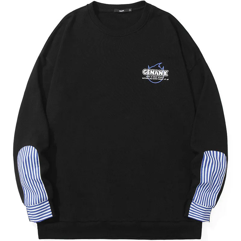 Plain Vertical Striped Drop-Shoulder Sleeve Pullover Sweatshirt