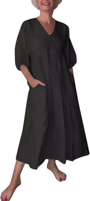 PTOLOCIF Womens Summer Casual Half Sleeve V Neck Midi Dresses Plus Size Dress a Line Flowy Tiered 2025 Boho Beach Dress