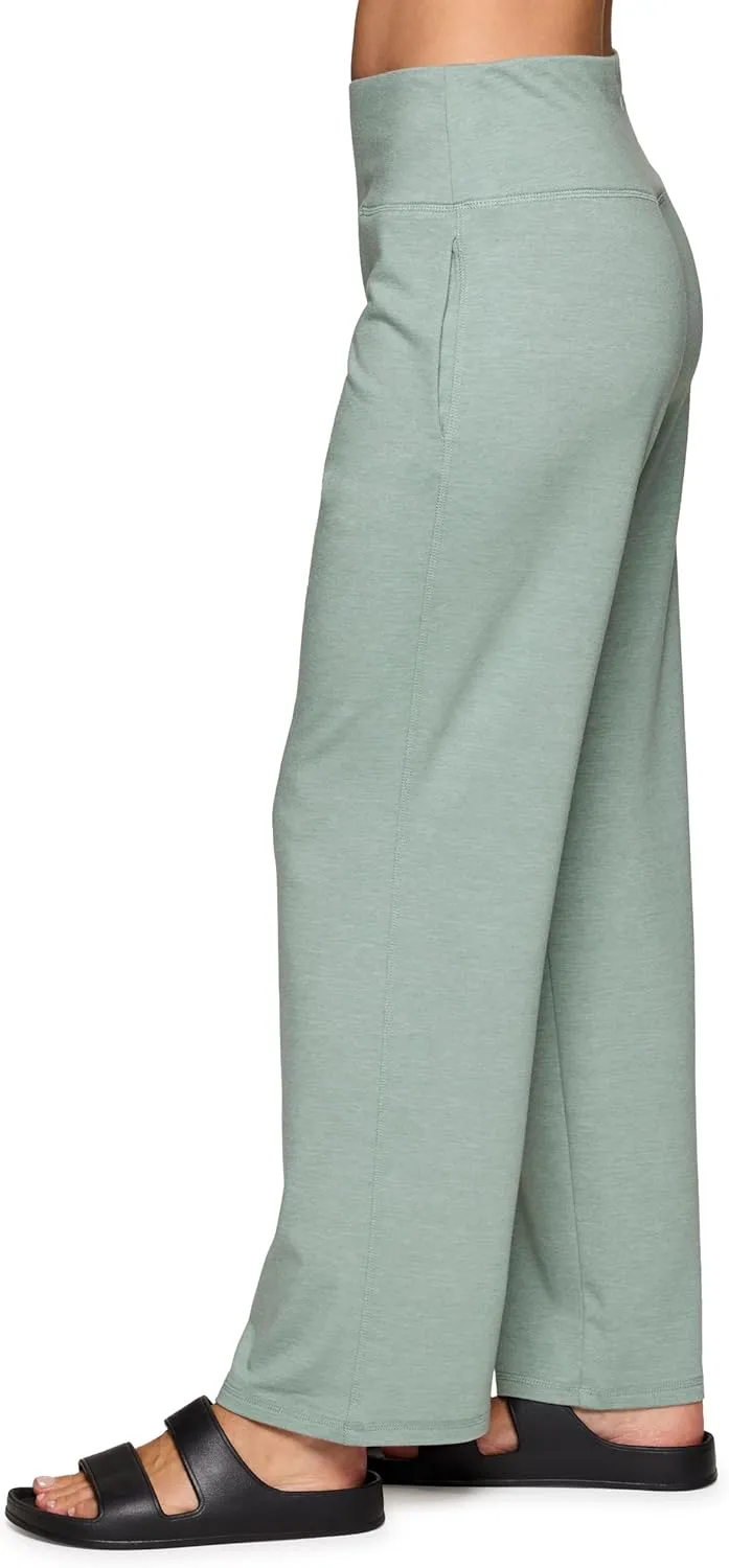 RBX Lightweight Wide Leg Pant for Women, Flat Front Waistband French Terry Lounge Pants with Pockets for Yoga, Casual Wear