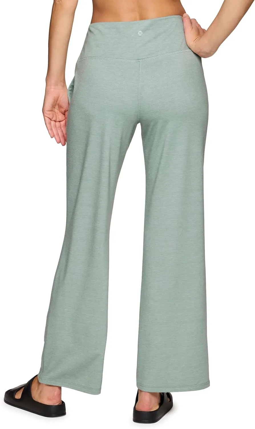 RBX Lightweight Wide Leg Pant for Women, Flat Front Waistband French Terry Lounge Pants with Pockets for Yoga, Casual Wear