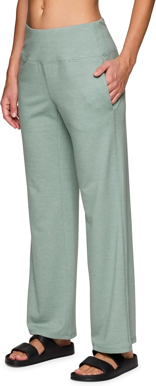 RBX Lightweight Wide Leg Pant for Women, Flat Front Waistband French Terry Lounge Pants with Pockets for Yoga, Casual Wear