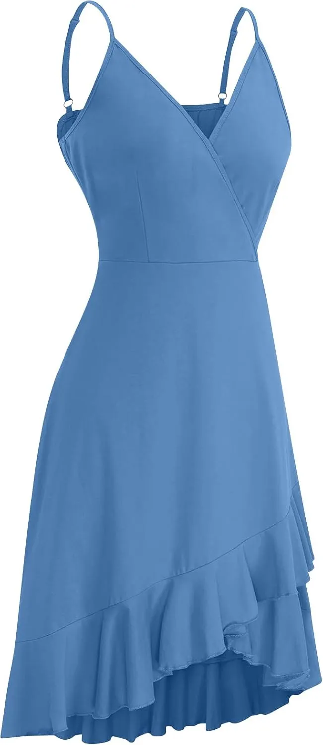 Ruffle Dress Women 2024 Summer Wrap V Neck Sleeveless Mini Dress Casual Flowy Swing Dress Sexy Beach Vacation Tank Sundresses
