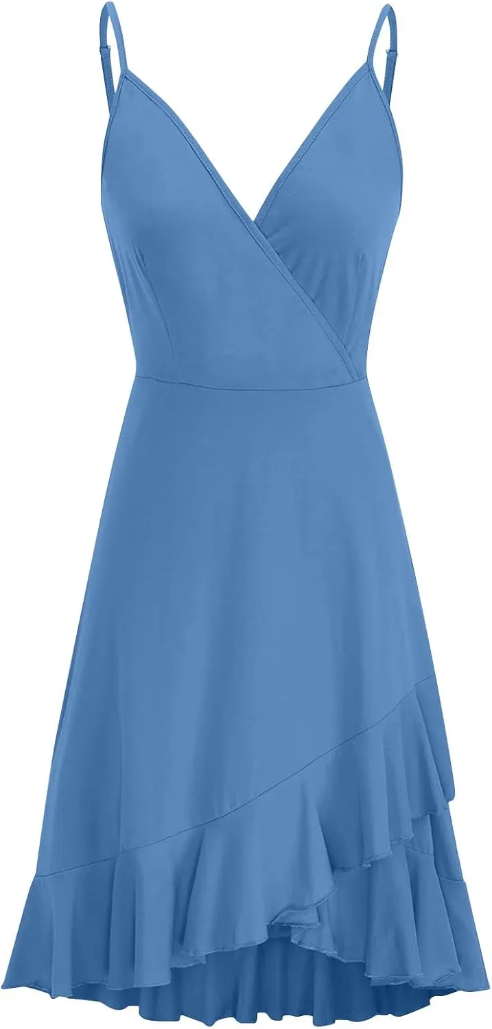 Ruffle Dress Women 2024 Summer Wrap V Neck Sleeveless Mini Dress Casual Flowy Swing Dress Sexy Beach Vacation Tank Sundresses