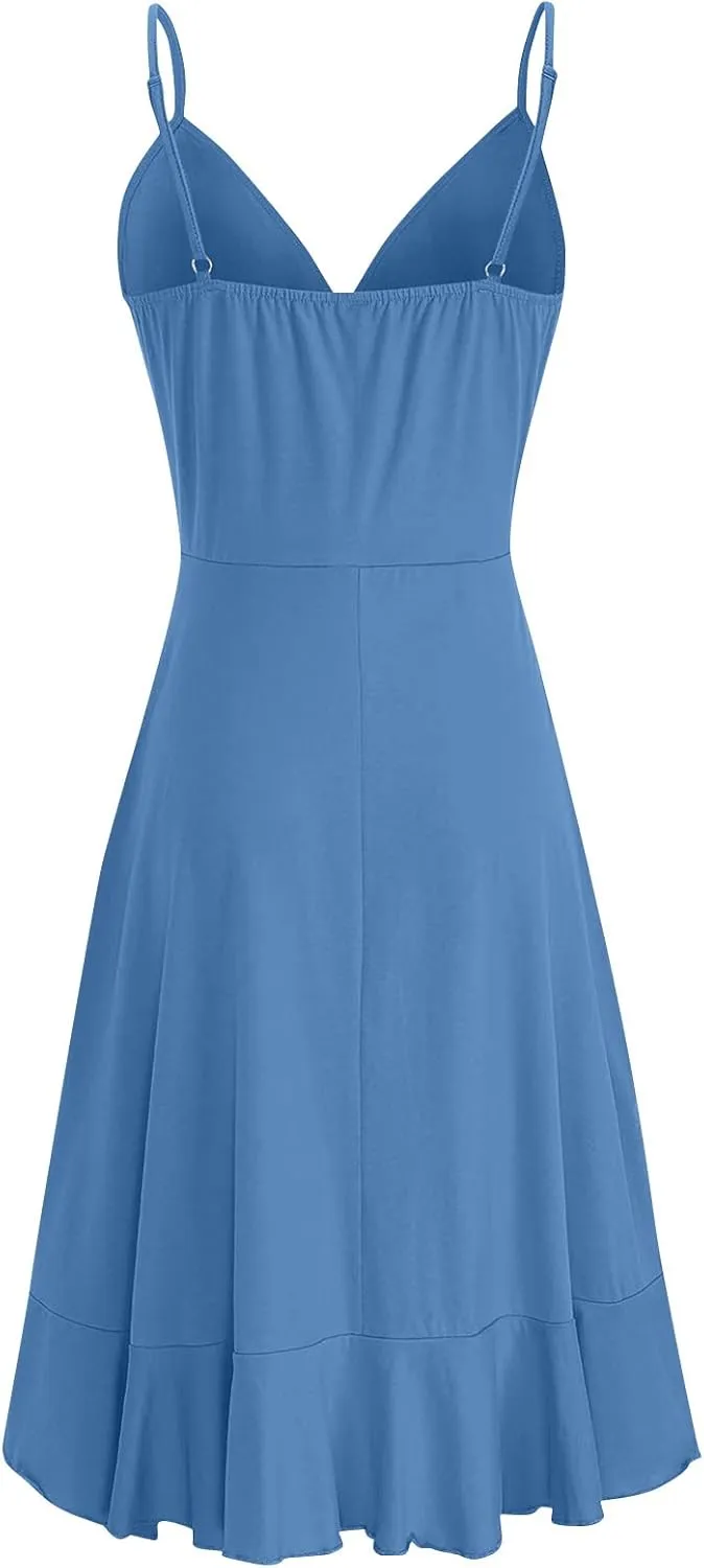 Ruffle Dress Women 2024 Summer Wrap V Neck Sleeveless Mini Dress Casual Flowy Swing Dress Sexy Beach Vacation Tank Sundresses