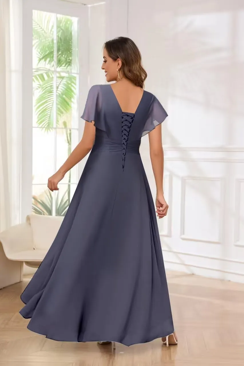 Scoop Neck Chiffon Mother of The Bride Dresses for Women Long Beaded Formal Evening Gown