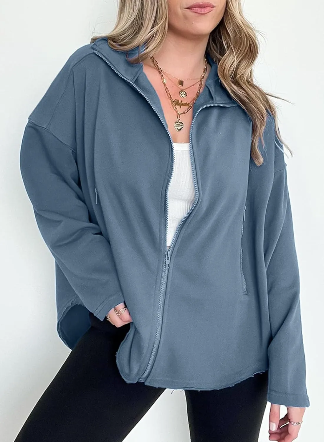 SHEWIN Womens Zip Up Sweatshirt Long Sleeve Oversized Sweatshirts With Pockets Fall Outfit Clothes 2024
