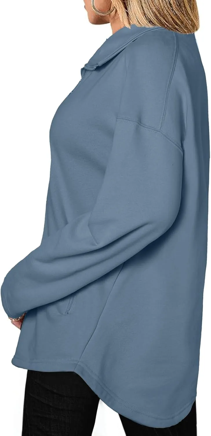 SHEWIN Womens Zip Up Sweatshirt Long Sleeve Oversized Sweatshirts With Pockets Fall Outfit Clothes 2024