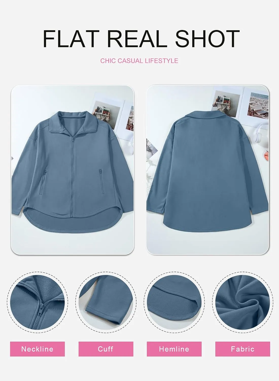 SHEWIN Womens Zip Up Sweatshirt Long Sleeve Oversized Sweatshirts With Pockets Fall Outfit Clothes 2024