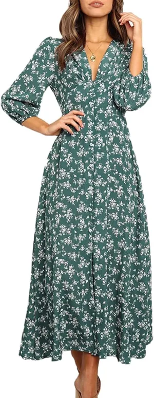 Spring Dresses for Women 2024 Boho Dress Casual Solid Color Mid-Sleeve Big Swing High Waist Dress Summer Wedding Dresses