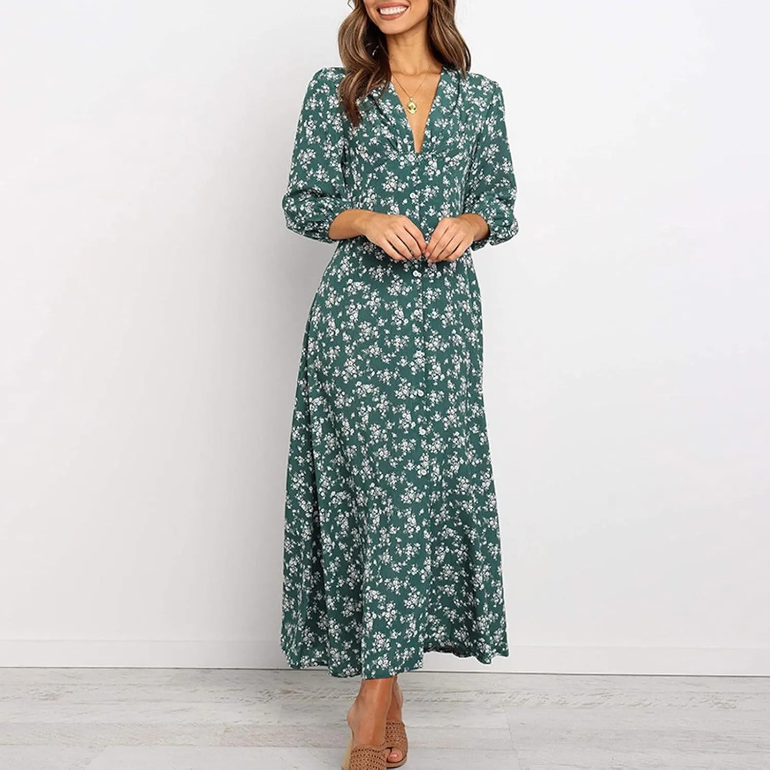 Spring Dresses for Women 2024 Boho Dress Casual Solid Color Mid-Sleeve Big Swing High Waist Dress Summer Wedding Dresses