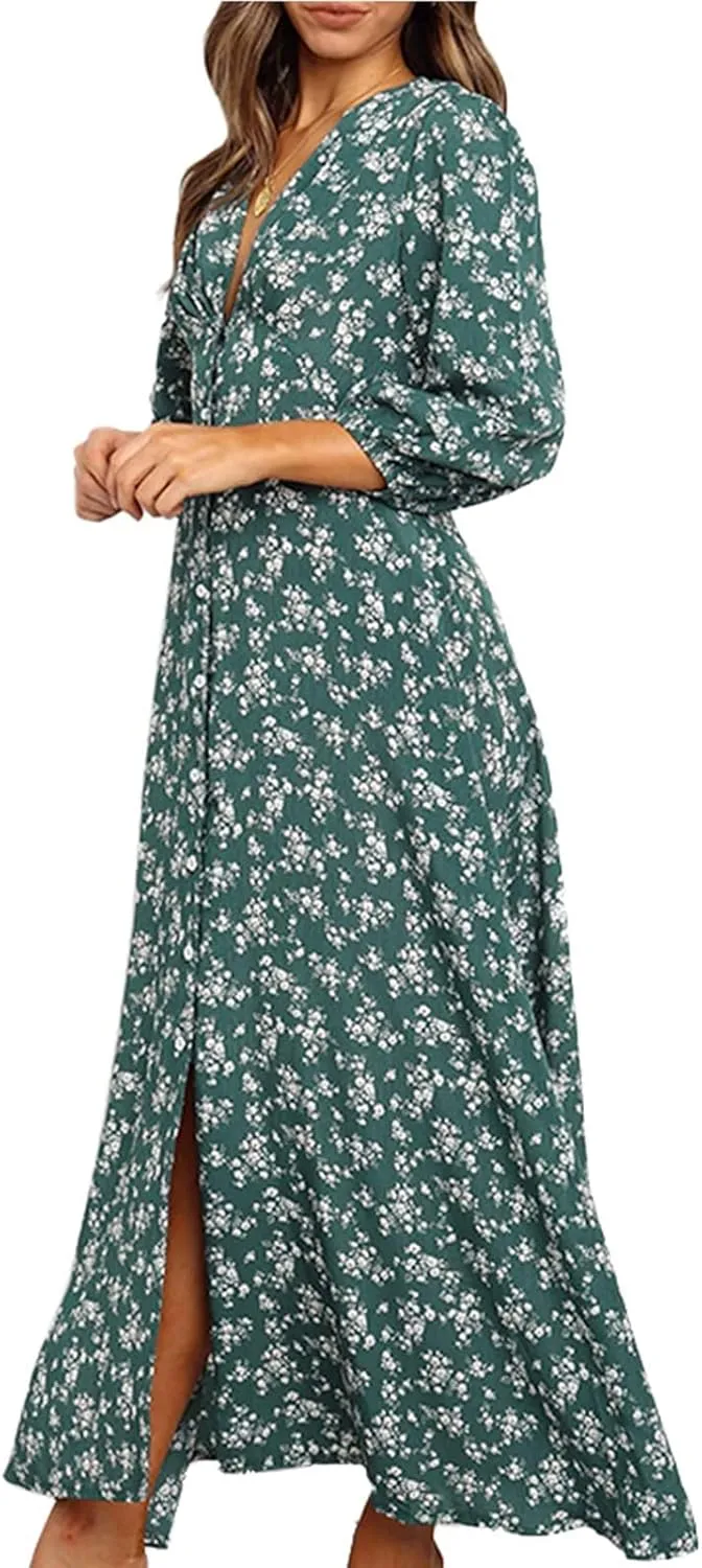 Spring Dresses for Women 2024 Boho Dress Casual Solid Color Mid-Sleeve Big Swing High Waist Dress Summer Wedding Dresses